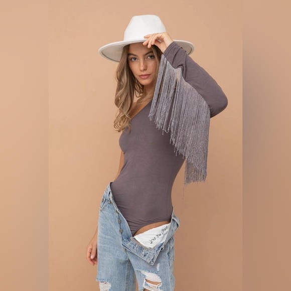 Brand New One Shoulder Fringe Bodysuit - Picture 7 of 7